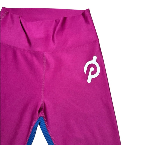 Peloton Show Up Rib Leggings Pink and Blue White Logo Size Large - Picture 3 of 6